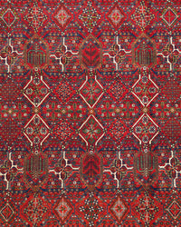 Vintage Persian Meymeh Rug Circa 1950 | 9' 1" X 12' 4" | Red Colour | Allover Geometric Design | Tribal Production
