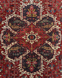 Antique Persian Serapi Heriz Rug Circa 1900 | 10' 11" X 18' 9" | Red Colour | Geometric Design | Tribal Production