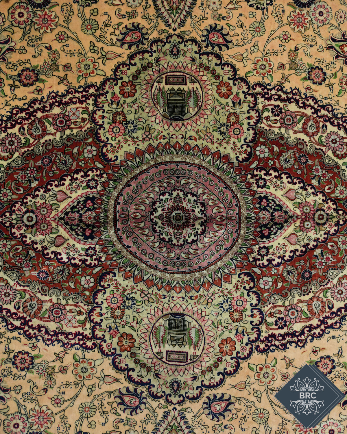 Persian Qom Jamshidi Rug | 6' 7" X 9' 10" | Light Colours | Pure Silk | Extremely Fine | Urban Production