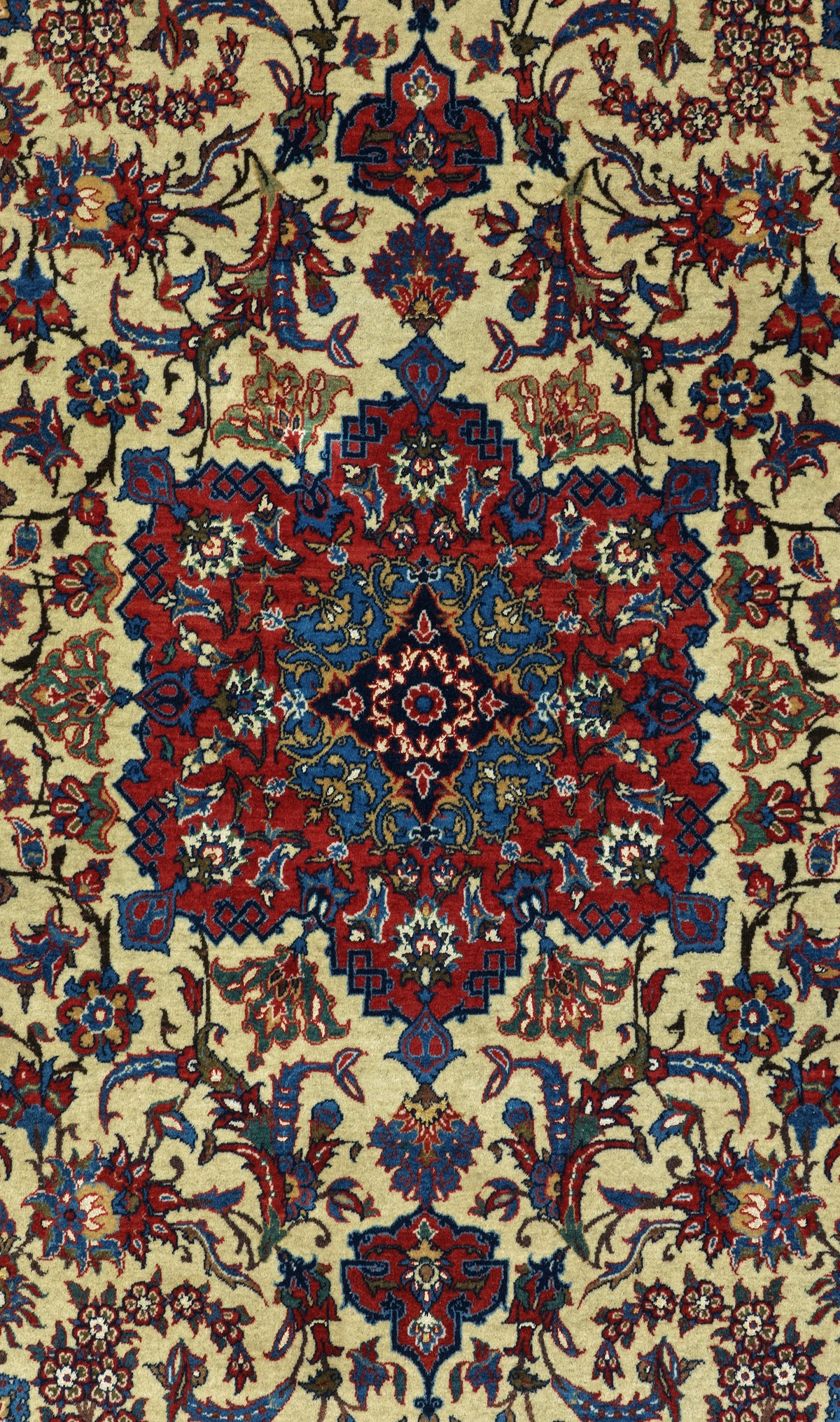 Antique Persian Isfahan Shureshi Rug Circa 1910 | 4' 7" X 7' 3" | Ivory & Red Colours | Medallion Design | Urban Production
