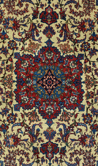 Antique Persian Isfahan Shureshi Rug Circa 1910 | 4' 7" X 7' 3" | Ivory & Red Colours | Medallion Design | Urban Production
