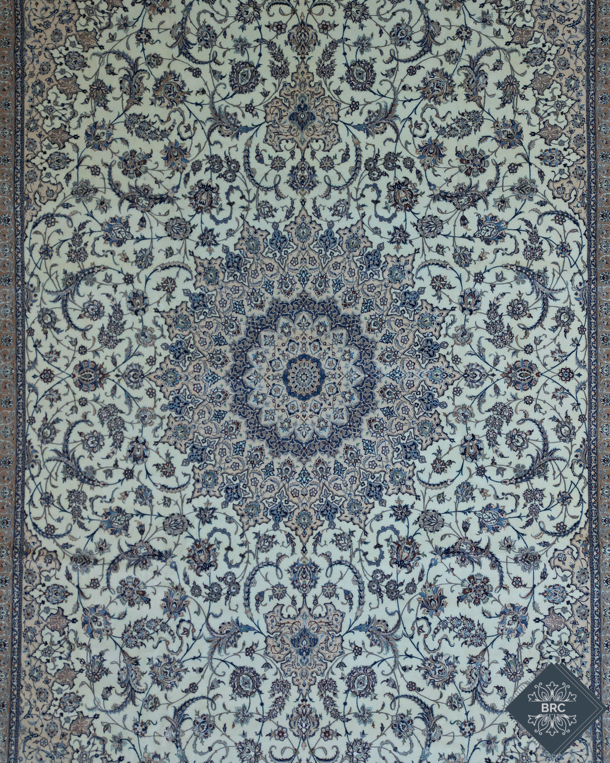 Persian Naeen Rug | 13' 7" X 20' 9" | White & Blue Colours | Extremely Fine | Urban Production