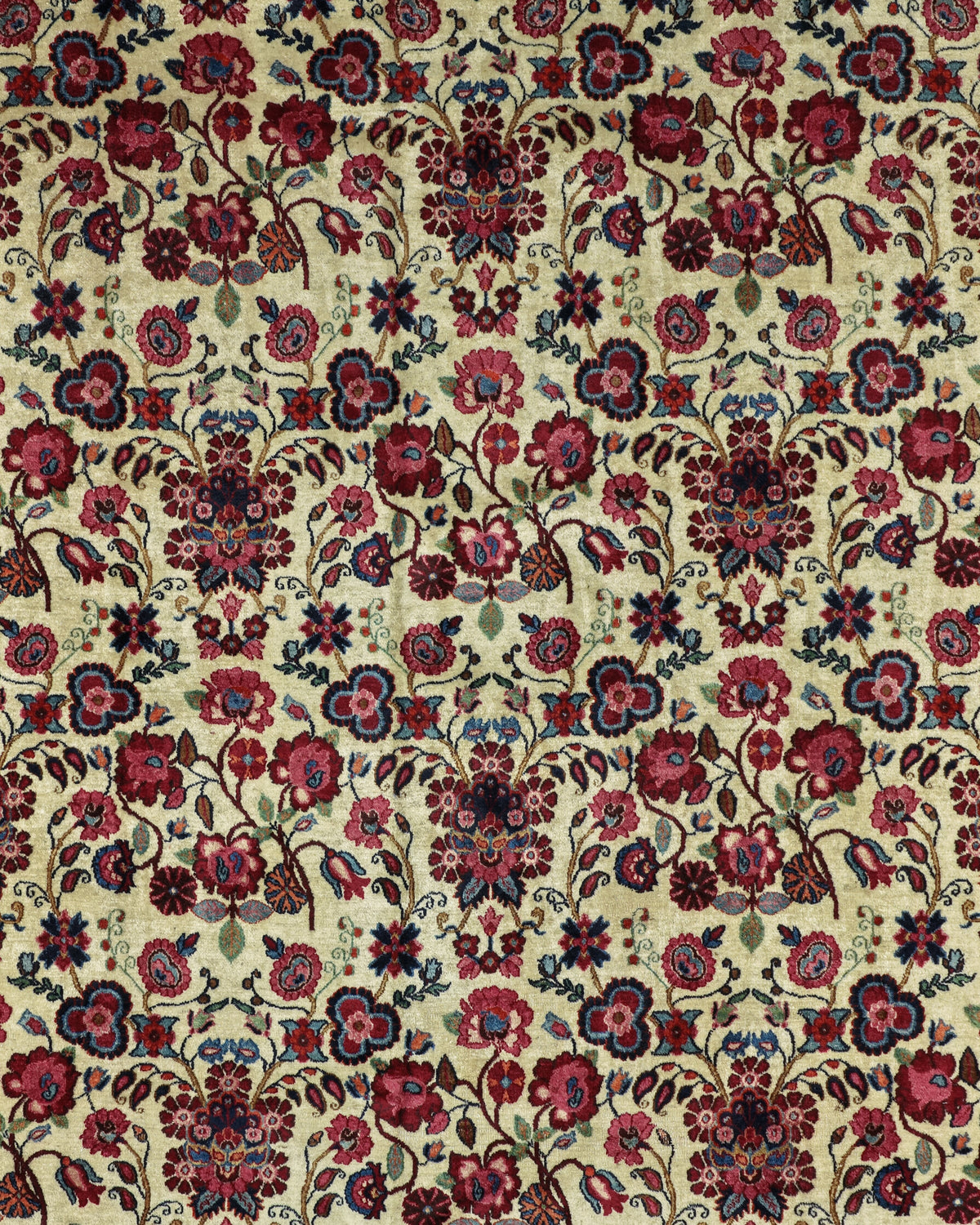 Antique Persian Mashhad Rug Circa 1930 | 10' 1" X 13' 7" | Large Size | Ivory & Dark Pink Colours | Urban Production