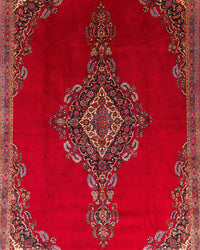 Vintage Persian Kashan Rug Circa 1950 | 10' 3" X 15' 7" | Large Size | Open-Field Design | Red & Navy-Blue Colours | Urban Production