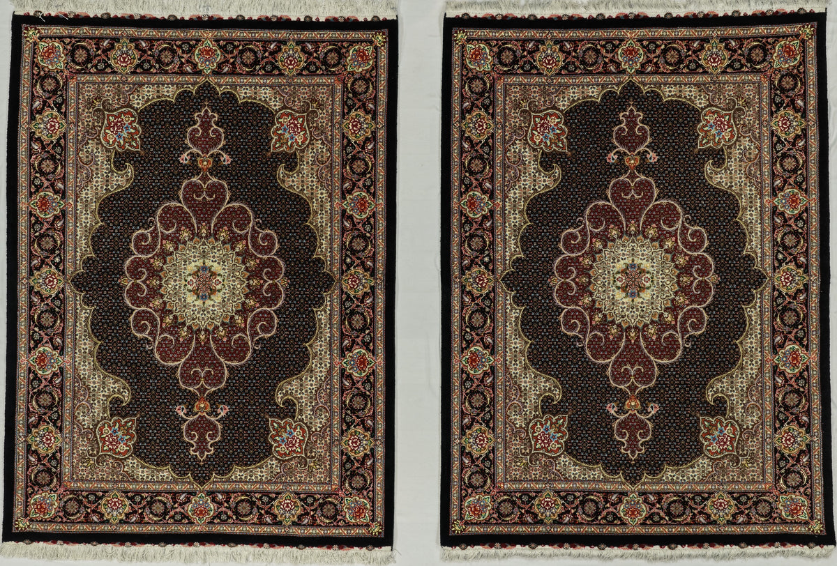 Persian Tabriz Mahi Rug Pair | 4' 11" X 6' 9" Each | Fish Design | Wool & Silk | Urban Production