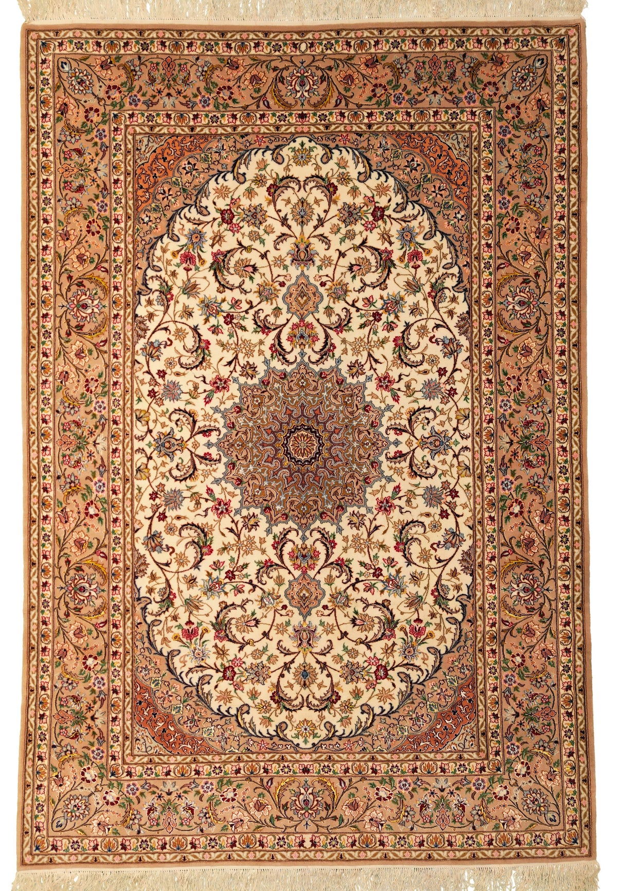 Persian Isfahan Rug | 5' 2" X 7' 7" | Light Colours | Wool & Silk | Extremely Fine | Urban Production