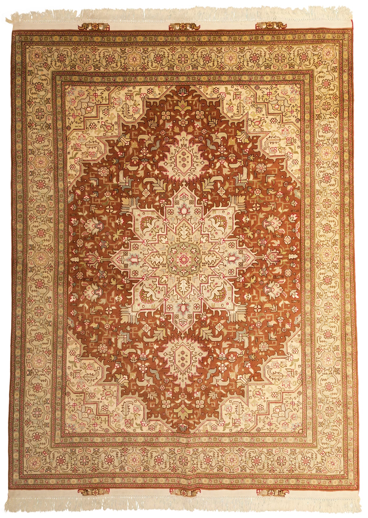 Persian Tabriz | 5' 2" X 6' 8" | Rug Heriz Design | Brown & Ivory Colours | Wool & Silk | Finely Woven | Urban Production