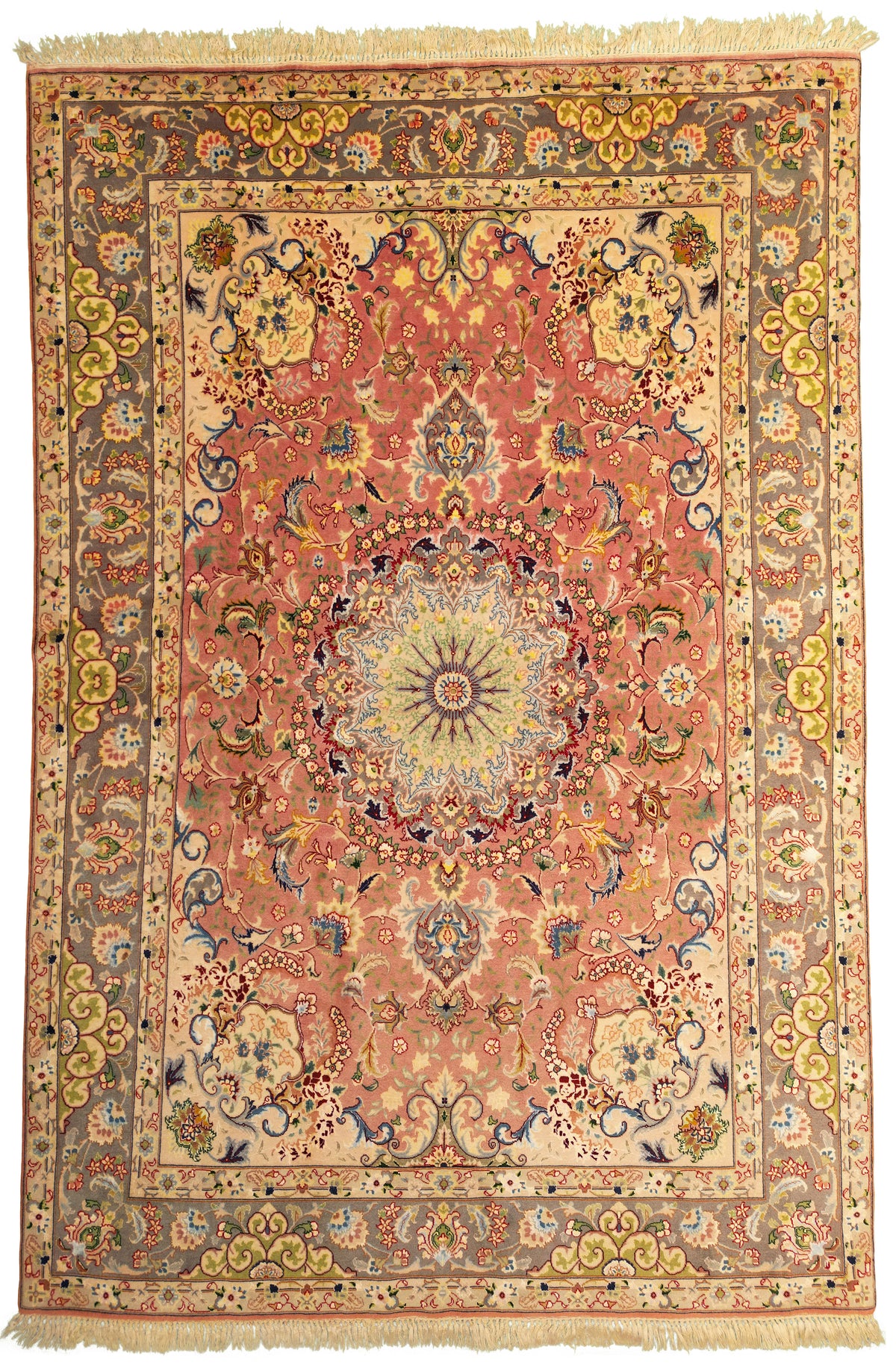 Persian Tabriz Rug | 4' 10" X 7' 3" | Pink Colour | Wool & Silk | Extremely Fine | Urban Production