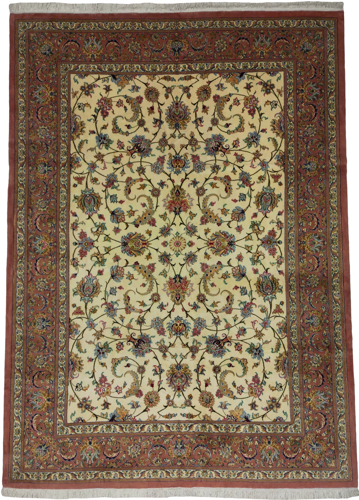 Persian Mashhad Rug | 8' 3" X 11' 7" | Tabriz Design | Light Colours | Wool & Silk | Finely Woven | Urban Production