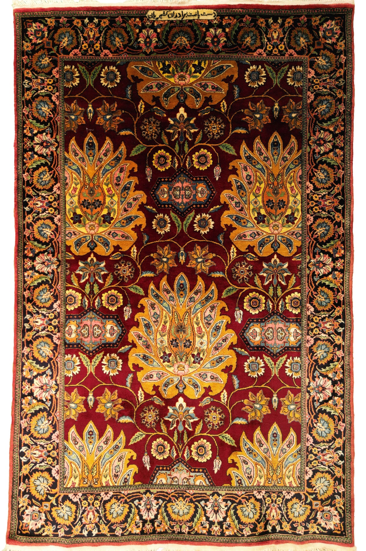 Kashmir Rug | 4' 0" X 6' 3" | Deep Red Colour | Allover-Floral Design Rug | Urban Production
