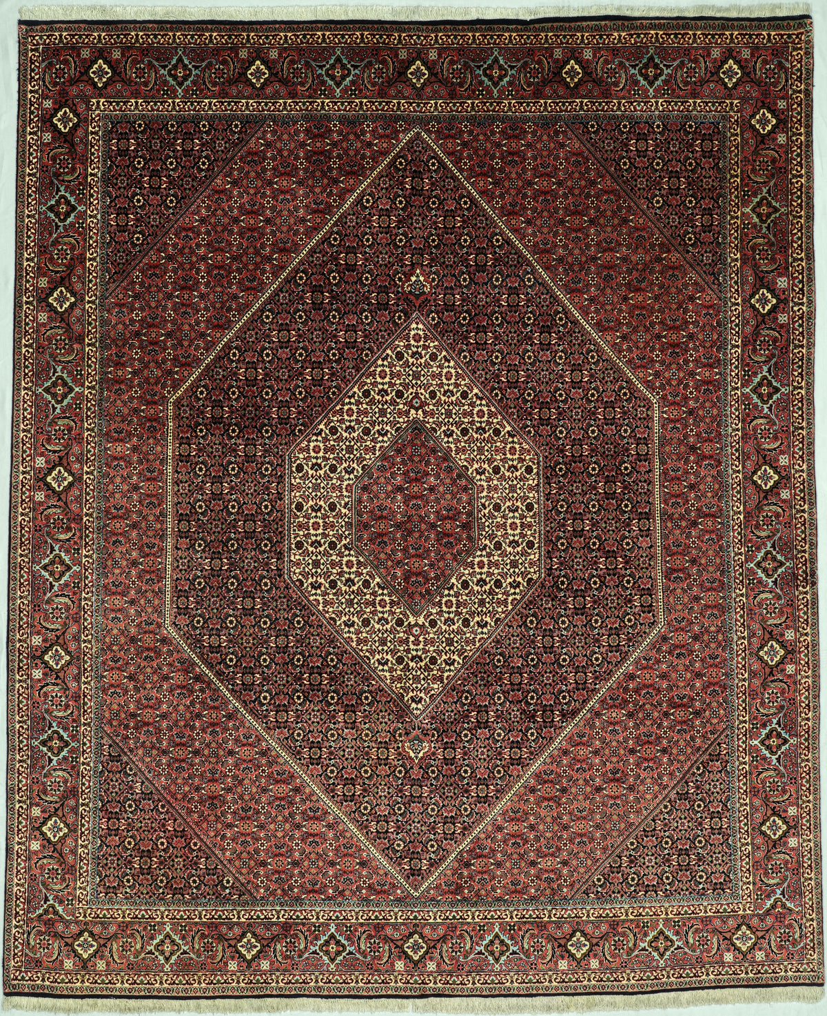 Persian Bijar Rug | 8' 2" X 9' 11" | Geometric Design | Red Colours | Urban Production