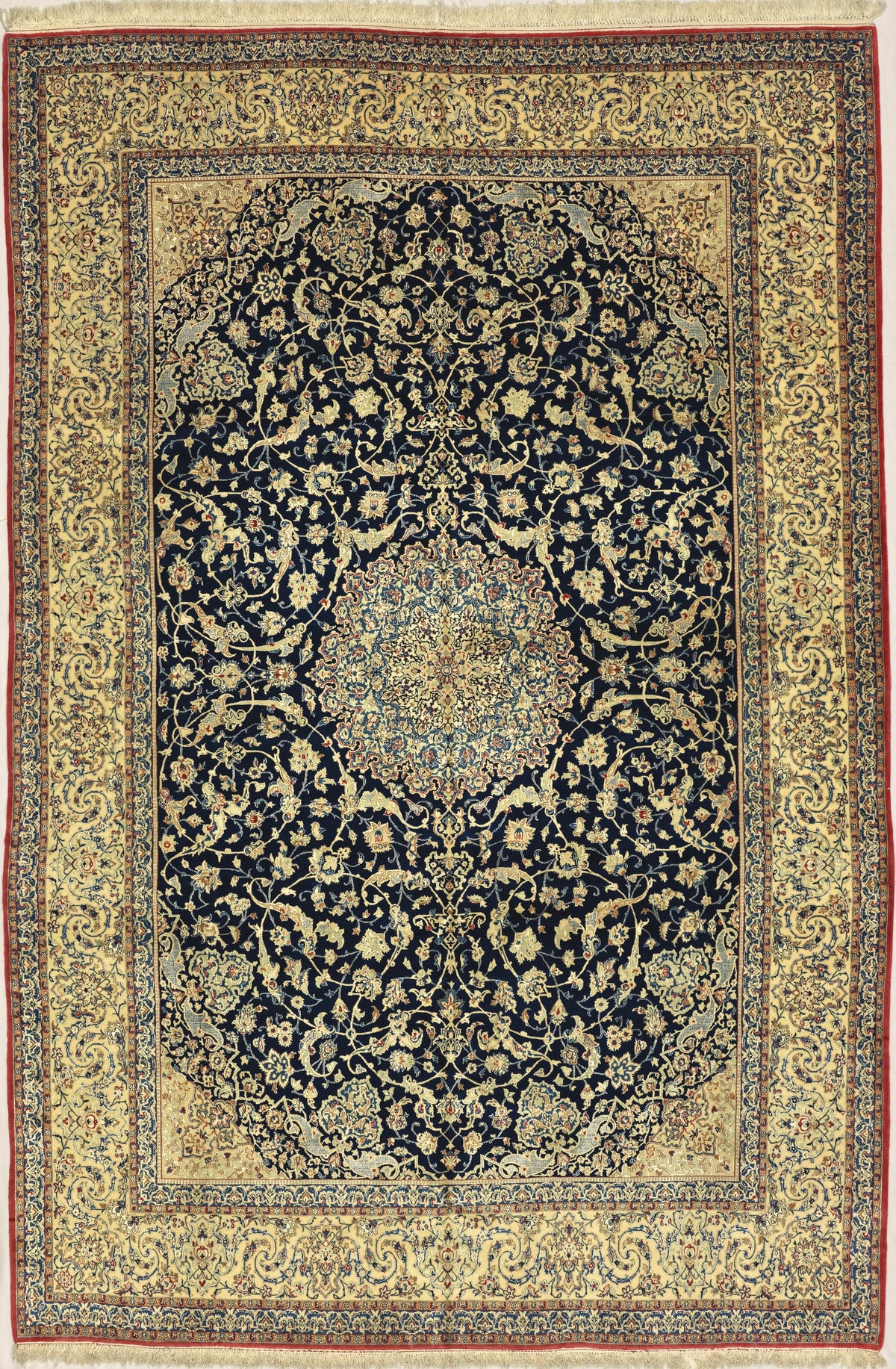 Vintage Persian Nain Tudeshk Rug Circa 1960 | 7' 1" X 10' 6" | Navy-Blue & Ivory Colours | Extremely Fine | Urban Production