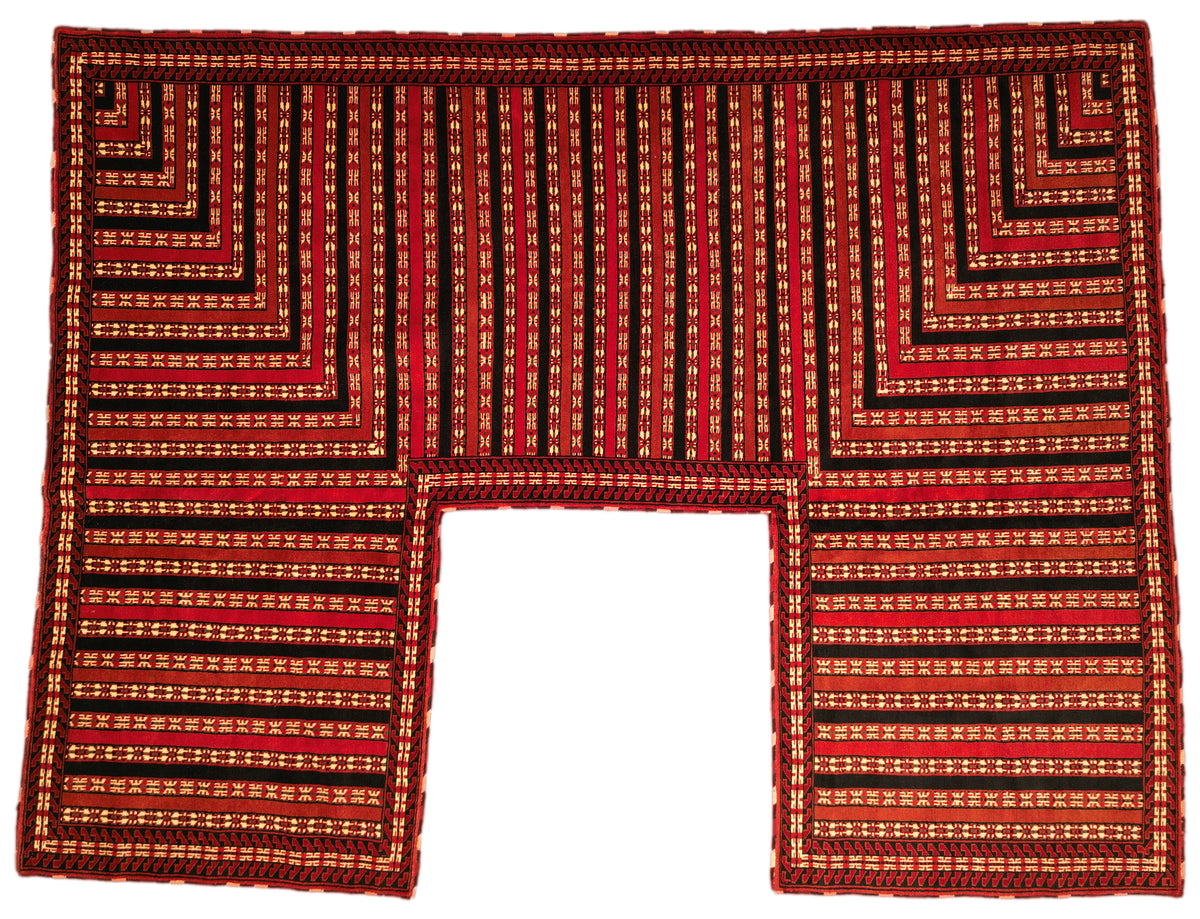 Vintage Persian Turkmen Tent Door Carpet Circa 1970 | 7' 1" X 9' 0" | Chestnut & Black Colours | Tribal Production