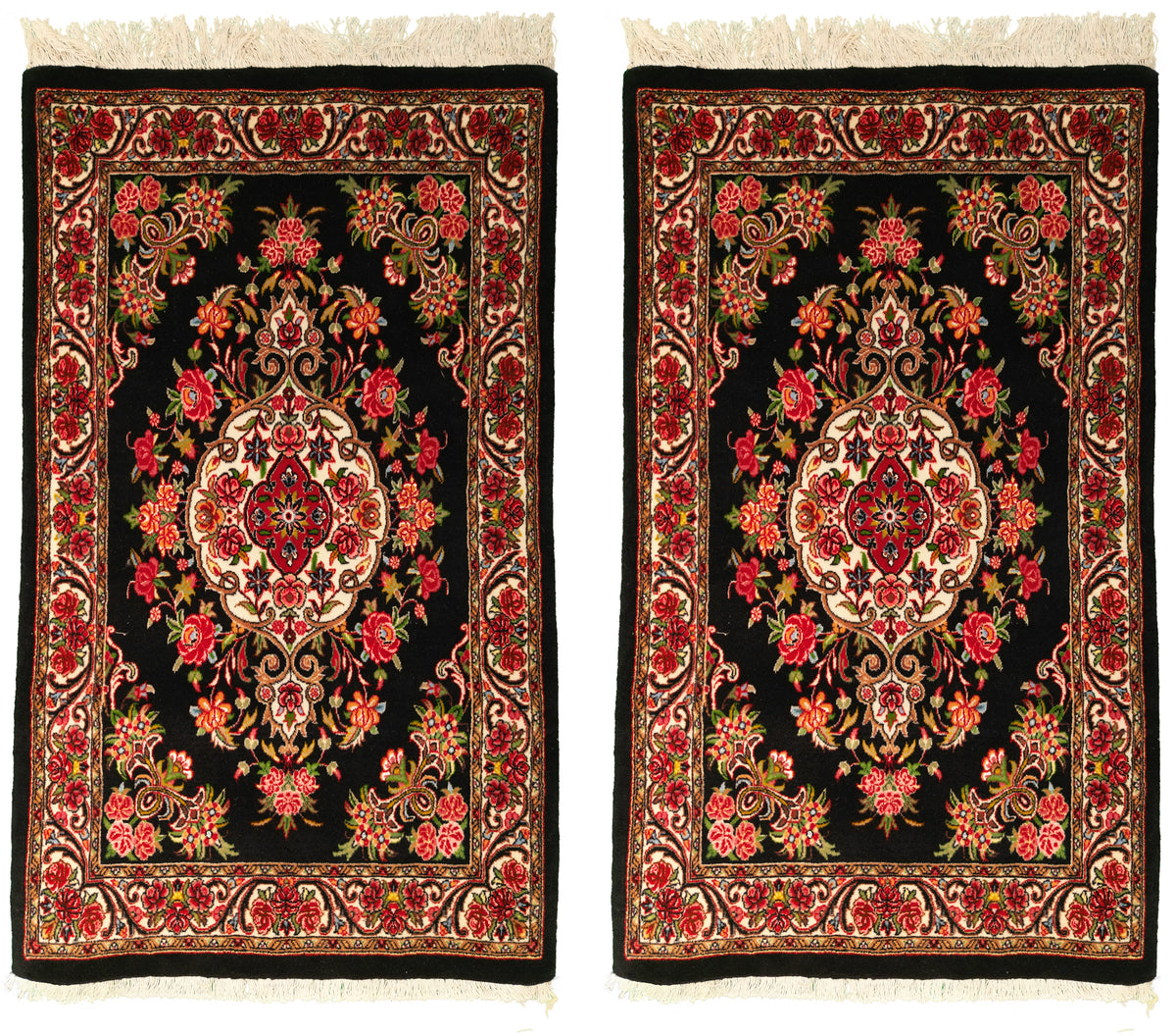 Persian Bijar Rug Pair | 2' 6" X 3' 11" | Black & Ivory Colours | Wool & Silk | Urban Production