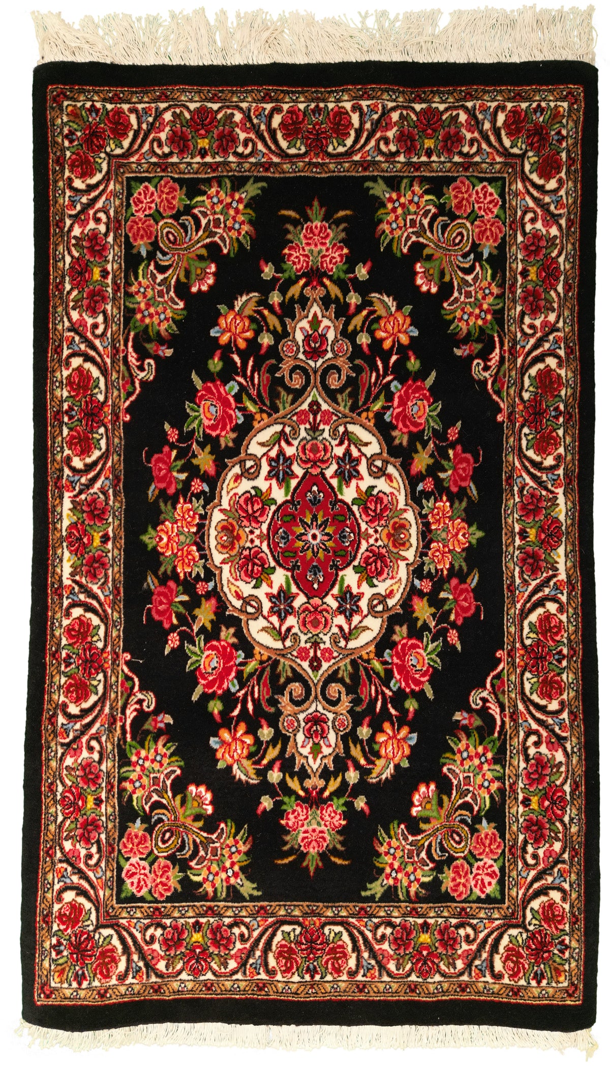 Persian Bijar Rug | 2' 6" X 3' 11" | Black & Ivory Colours | Wool & Silk | Urban Production