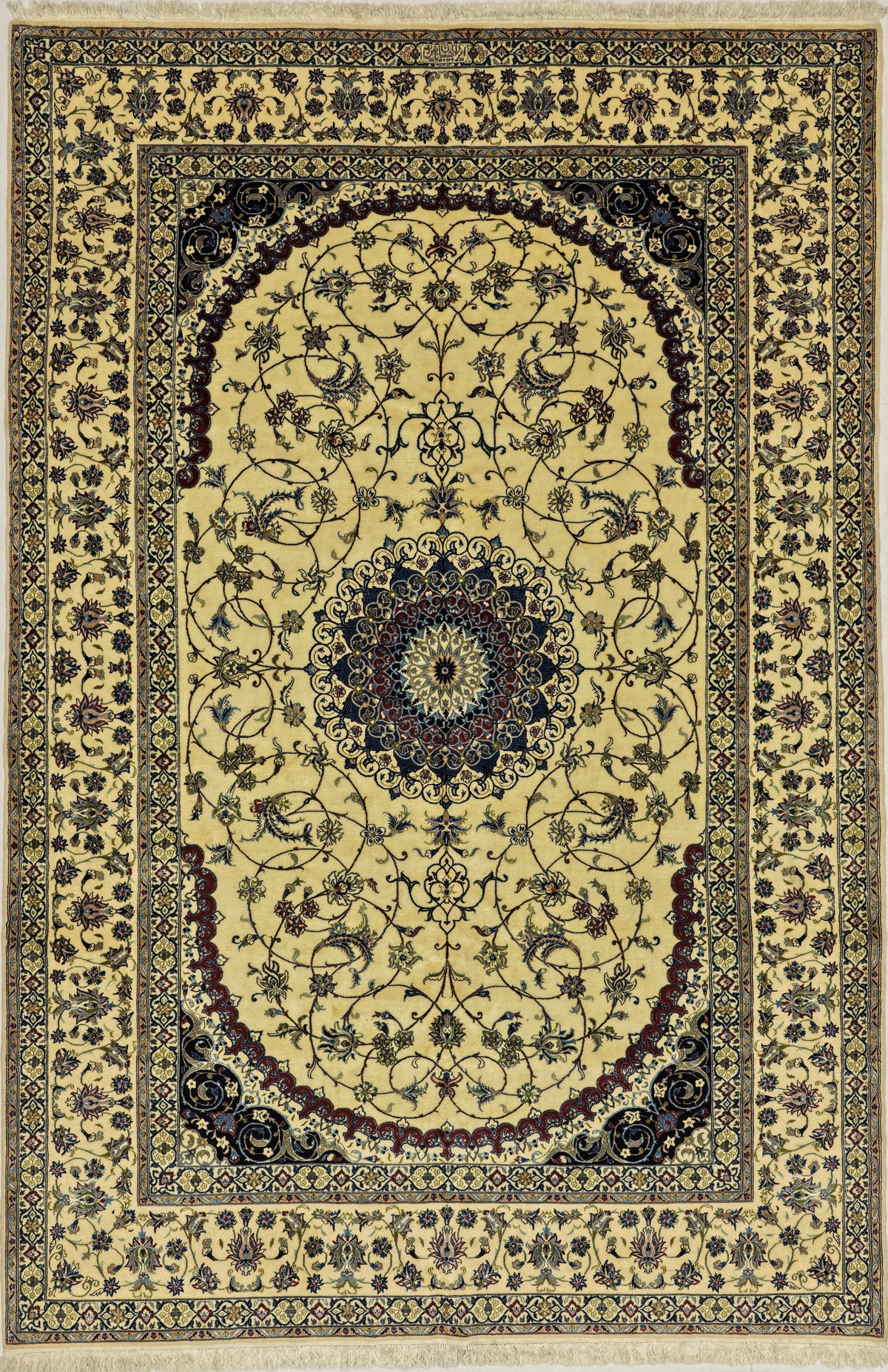 Persian Nain Rug | 6' 6" X 9' 9" | White & Blue Colours | Wool & Silk | Extremely Fine | Urban Production
