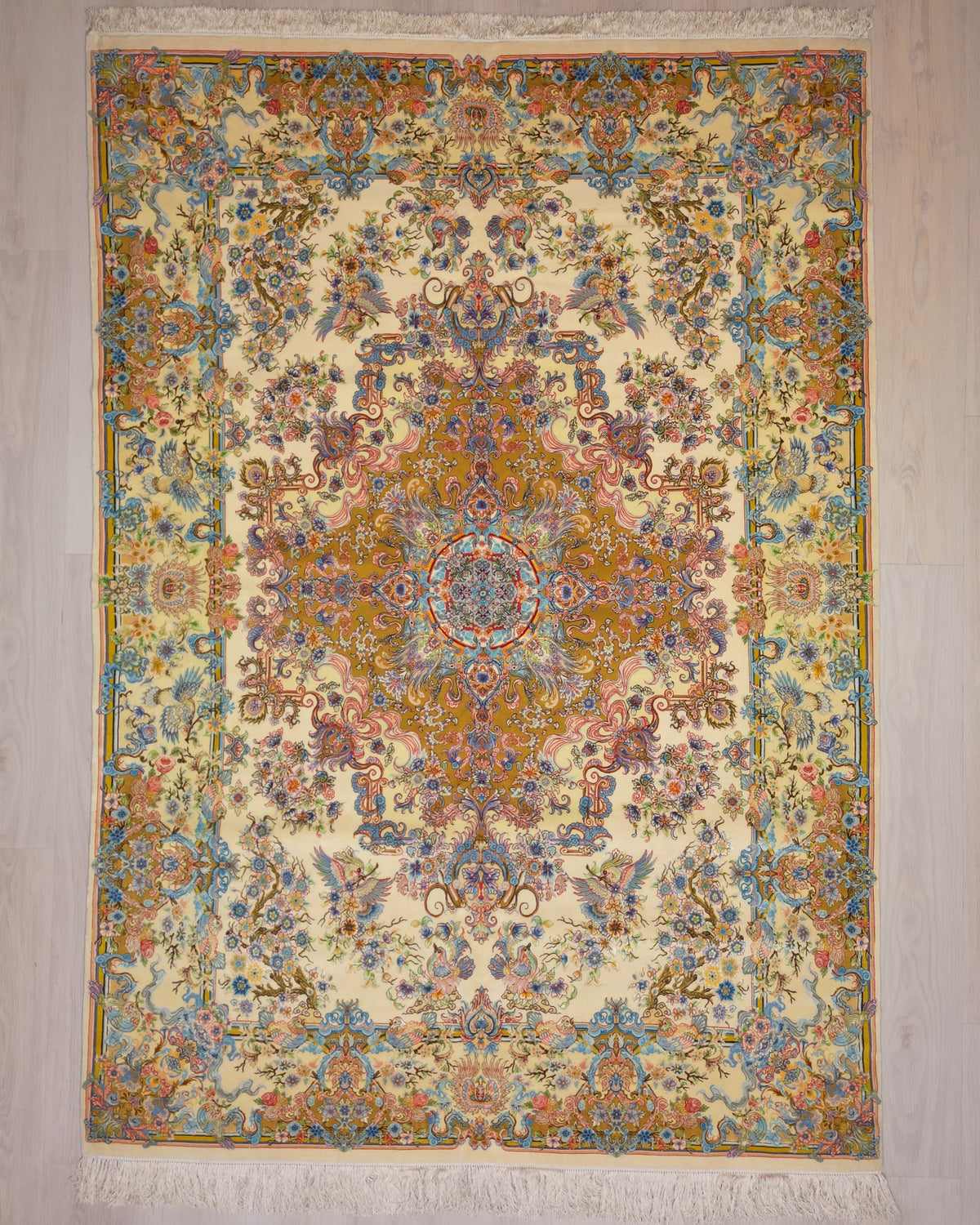 Persian Tabriz Rug | 6' 6" X 9' 3" | Wool & Silk | Ivory & Peach Colours | Extremely Fine | Urban Production