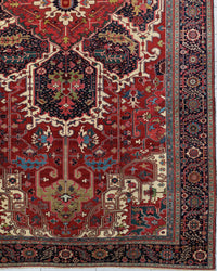 Antique Persian Serapi Heriz Rug Circa 1900 | 10' 11" X 18' 9" | Red Colour | Geometric Design | Tribal Production