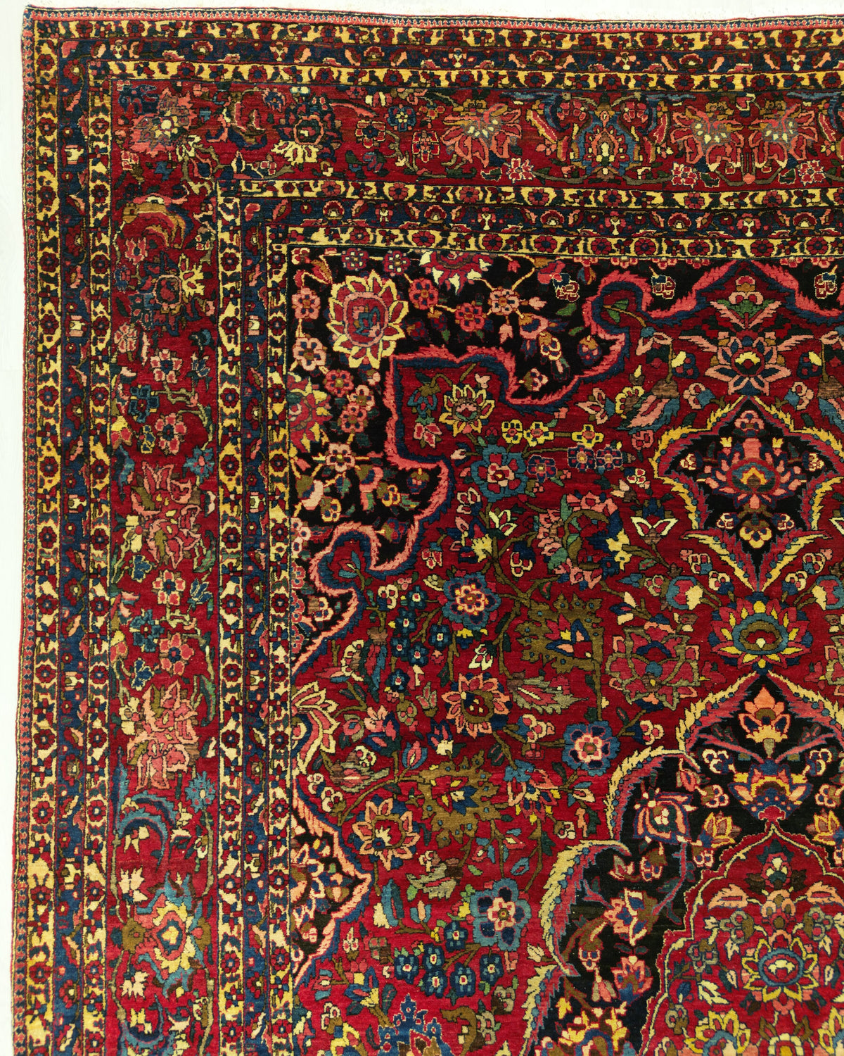 Antique Persian Bakhtiar Rug Circa 1930 | 10' 2" X 13' 9" | Large Size | Red & Black Colours | Urban Production