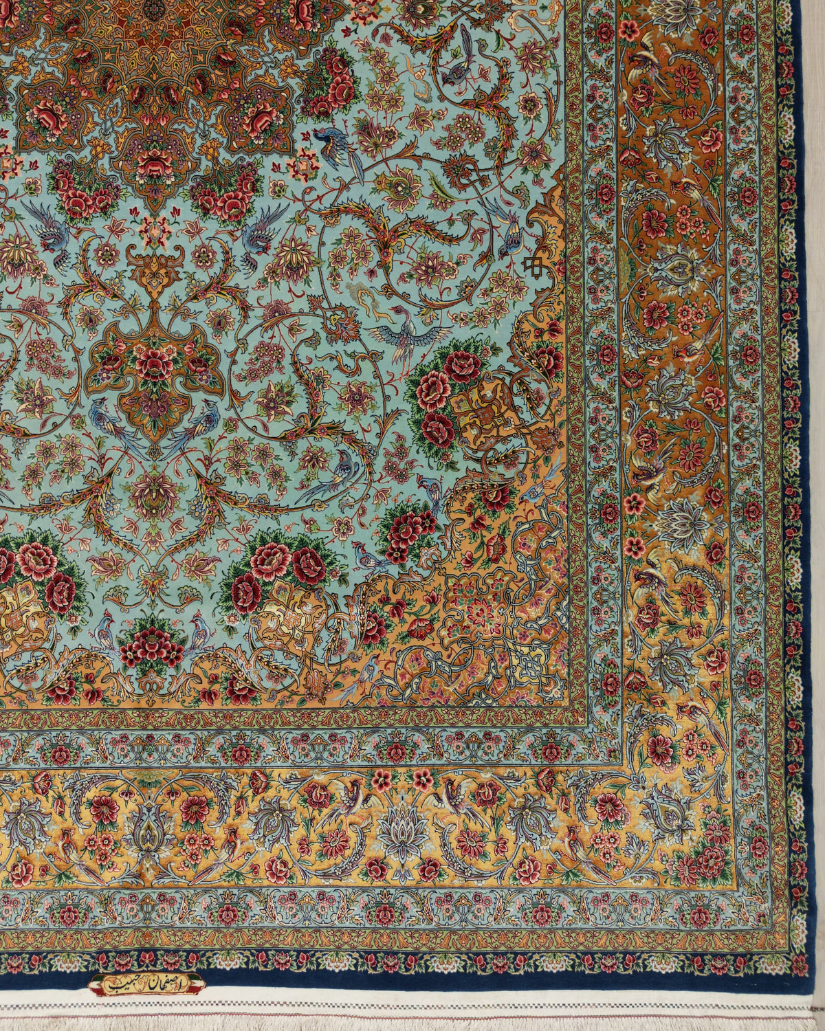 Persian Isfahan Rug | 8' 2" X 12' 2" |Wool & Silk | Extremely Fine | Light Blue & Peach Colours |Floral Medallion Design | Urban Production