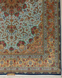 Persian Isfahan Rug | 8' 2" X 12' 2" |Wool & Silk | Extremely Fine | Light Blue & Peach Colours |Floral Medallion Design | Urban Production