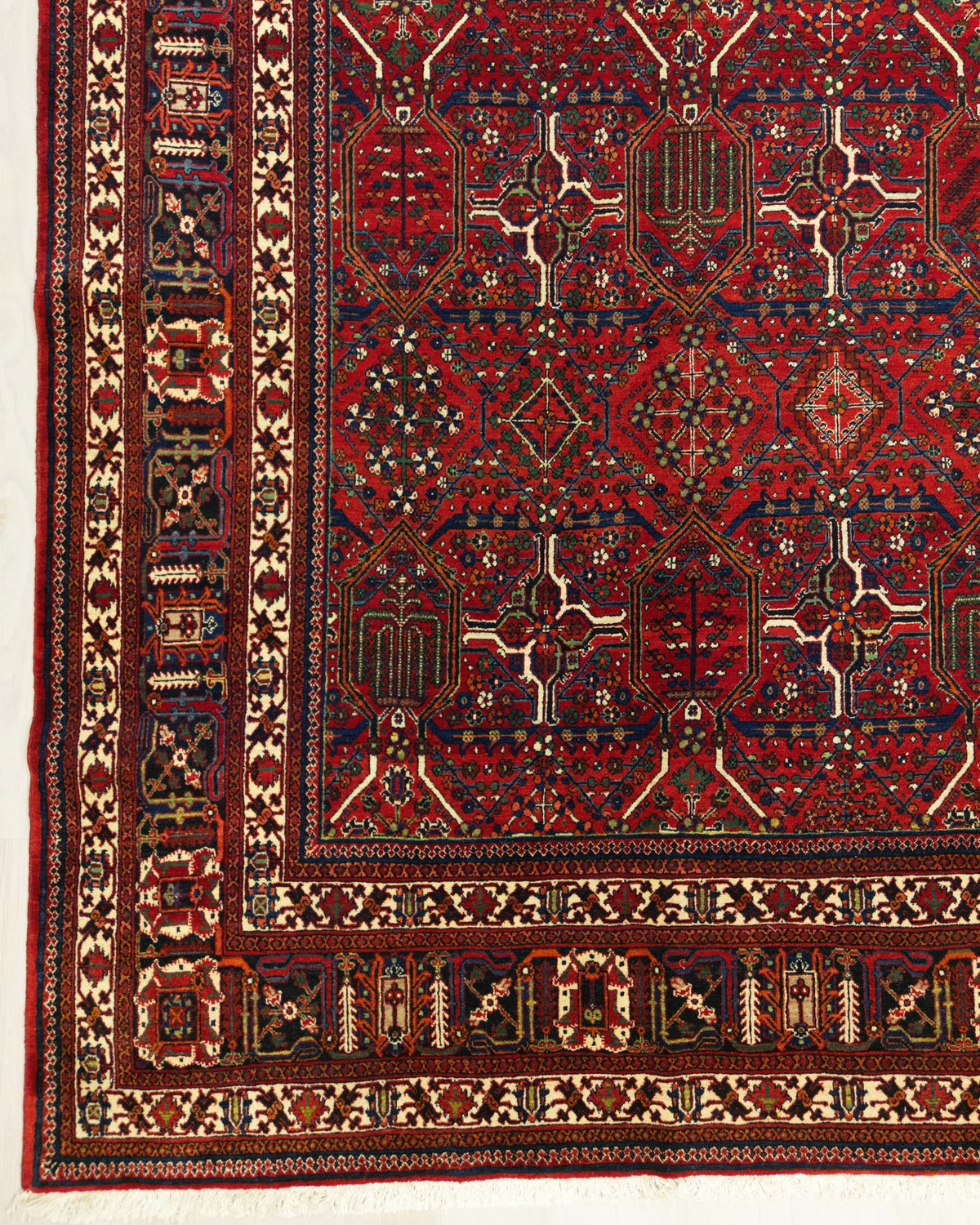Vintage Persian Meymeh Rug Circa 1950 | 9' 1" X 12' 4" | Red Colour | Allover Geometric Design | Tribal Production