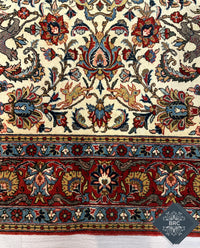 Vintage Persian Qom Rug Circa 1960 | 4' 4" X 6' 8" | Floral Design | Ivory & Red Colours | Finely Woven | Urban Production