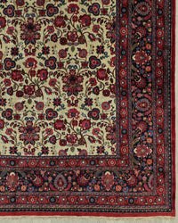 Antique Persian Mashhad Rug Circa 1930 | 10' 1" X 13' 7" | Large Size | Ivory & Dark Pink Colours | Urban Production