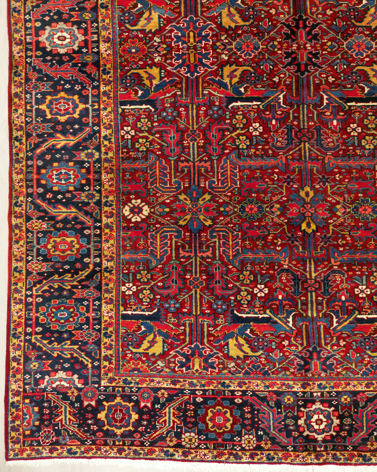 Vintage Persian Heriz Rug Circa 1940 | 8' 0" X 11' 1" | No-Medallion | Red & Black Colours | Tribal Production