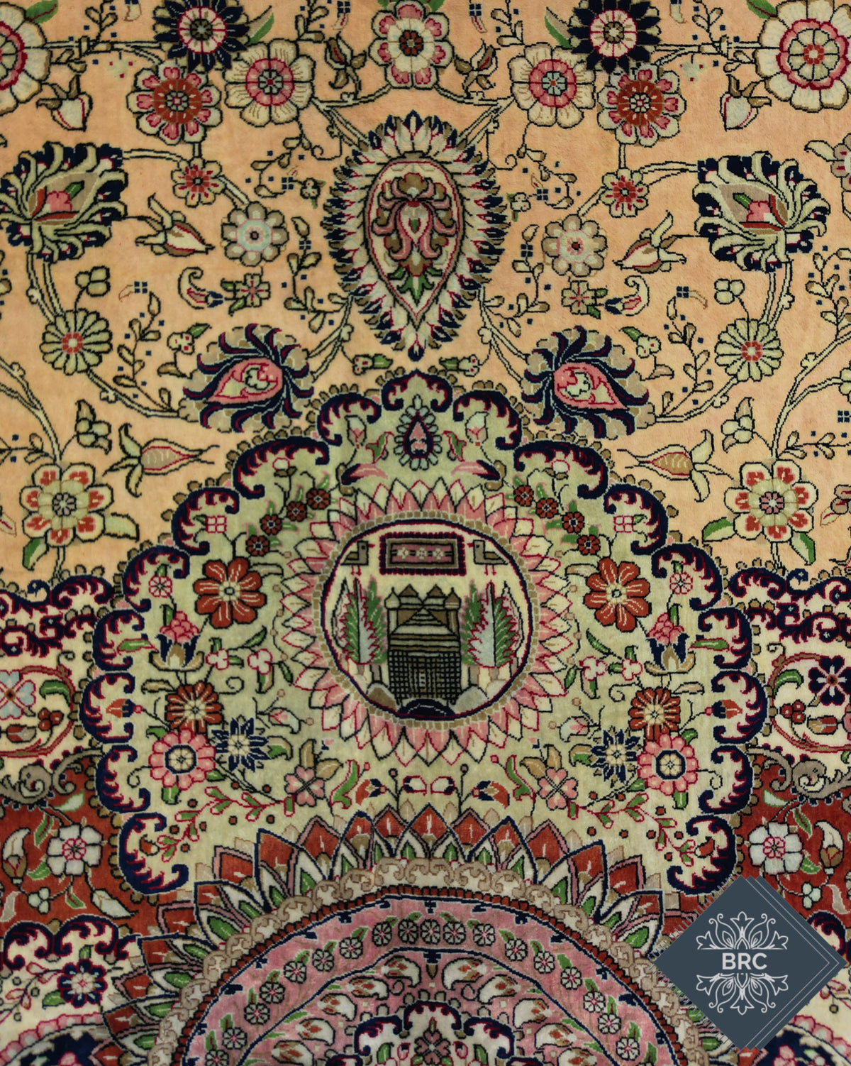 Persian Qom Jamshidi Rug | 6' 7" X 9' 10" | Light Colours | Pure Silk | Extremely Fine | Urban Production