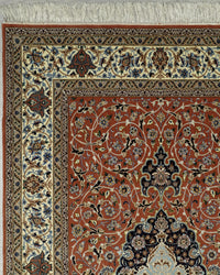 Persian Isfahan Rug | 5' 2" X 8' 3" | Coral & White Colours | Urban Production