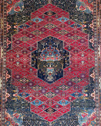 Antique Persian Bakhtiar Rug Circa 1920 | 10' 10" X 14' 1" |  Red & Midnight Blue Colours | Tribal Production