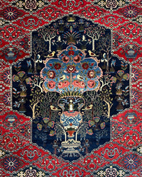 Antique Persian Bakhtiar Rug Circa 1920 | 10' 10" X 14' 1" |  Red & Midnight Blue Colours | Tribal Production