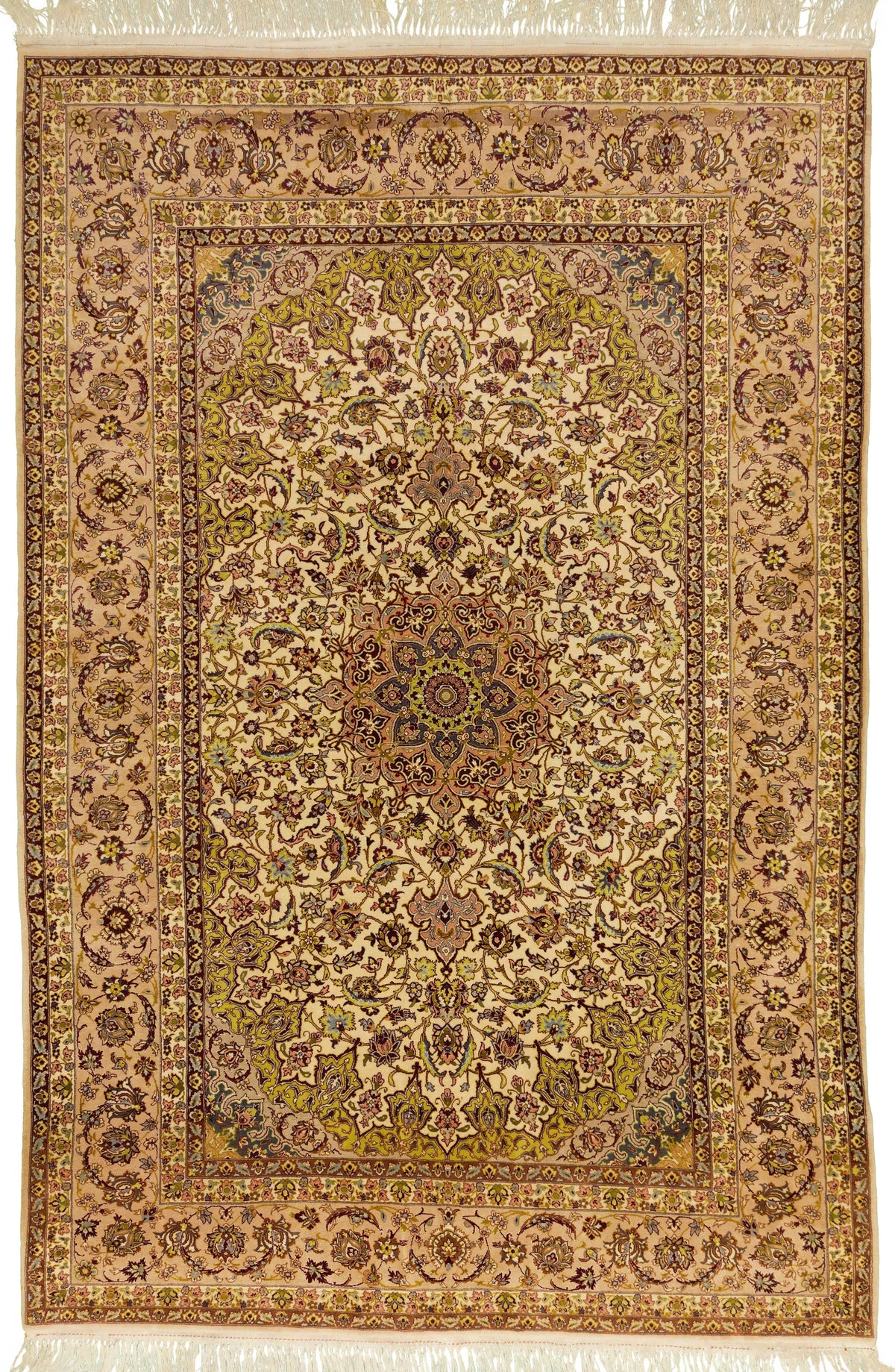 Persian Isfahan Rug | 5' 1" X 7' 7" | Ivory & Beige Colours | Extremely Fine | Urban Production