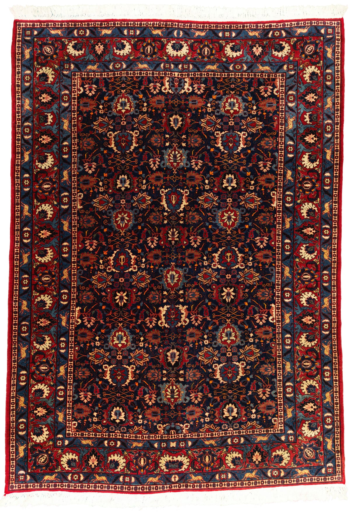 Vintage Persian Varamin Rug Circa 1960 | 7'1" X 10'0" | Tehran Design | Blue & Red Colours | Urban Production