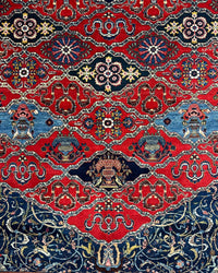 Antique Persian Bakhtiar Rug Circa 1920 | 10' 10" X 14' 1" |  Red & Midnight Blue Colours | Tribal Production
