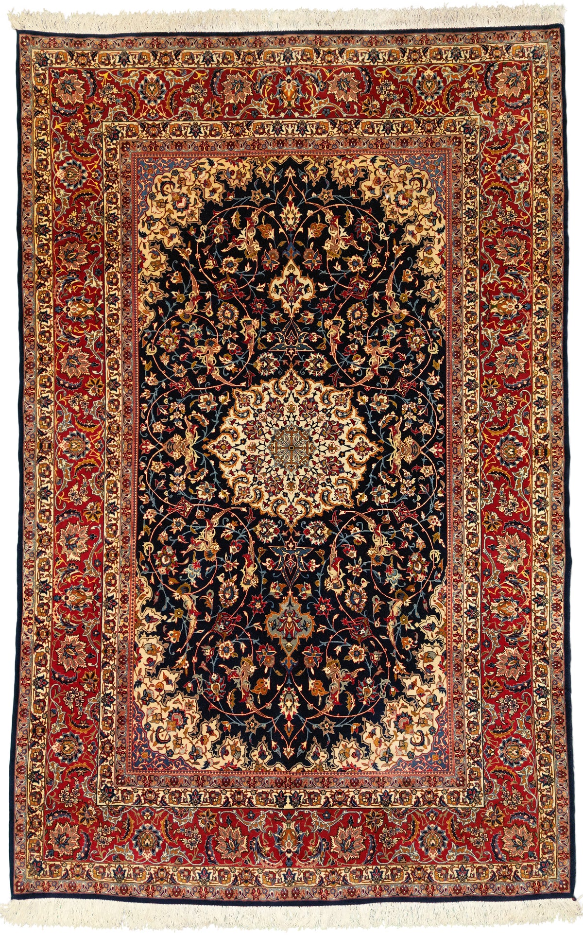 Vintage Persian Isfahan Rug Circa 1950 | 4' 11" X 7' 9" | Blue & Red Colours | Extremely Fine | Urban Production