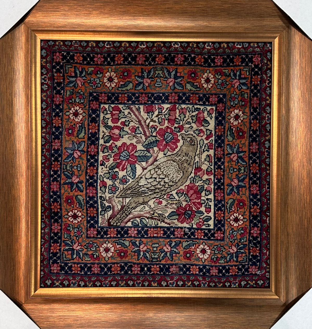 Antique Persian Kerman Lavar Rug Circa 1870 | 1' 9" X 1' 8" | Floral Design | Beige & Rose Colours | Extremely Fine | Urban Production