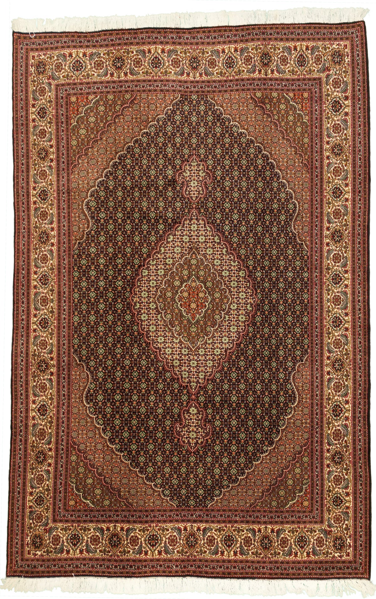 Persian Tabriz Mahi Rug | 6' 5" X 9' 11" | Mahi / Fish Design | Black & Beige Colours | Urban Production