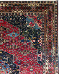Antique Persian Bakhtiar Rug Circa 1920 | 10' 10" X 14' 1" |  Red & Midnight Blue Colours | Tribal Production
