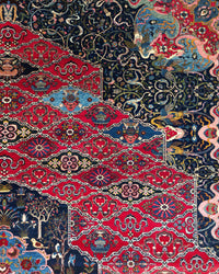 Antique Persian Bakhtiar Rug Circa 1920 | 10' 10" X 14' 1" |  Red & Midnight Blue Colours | Tribal Production