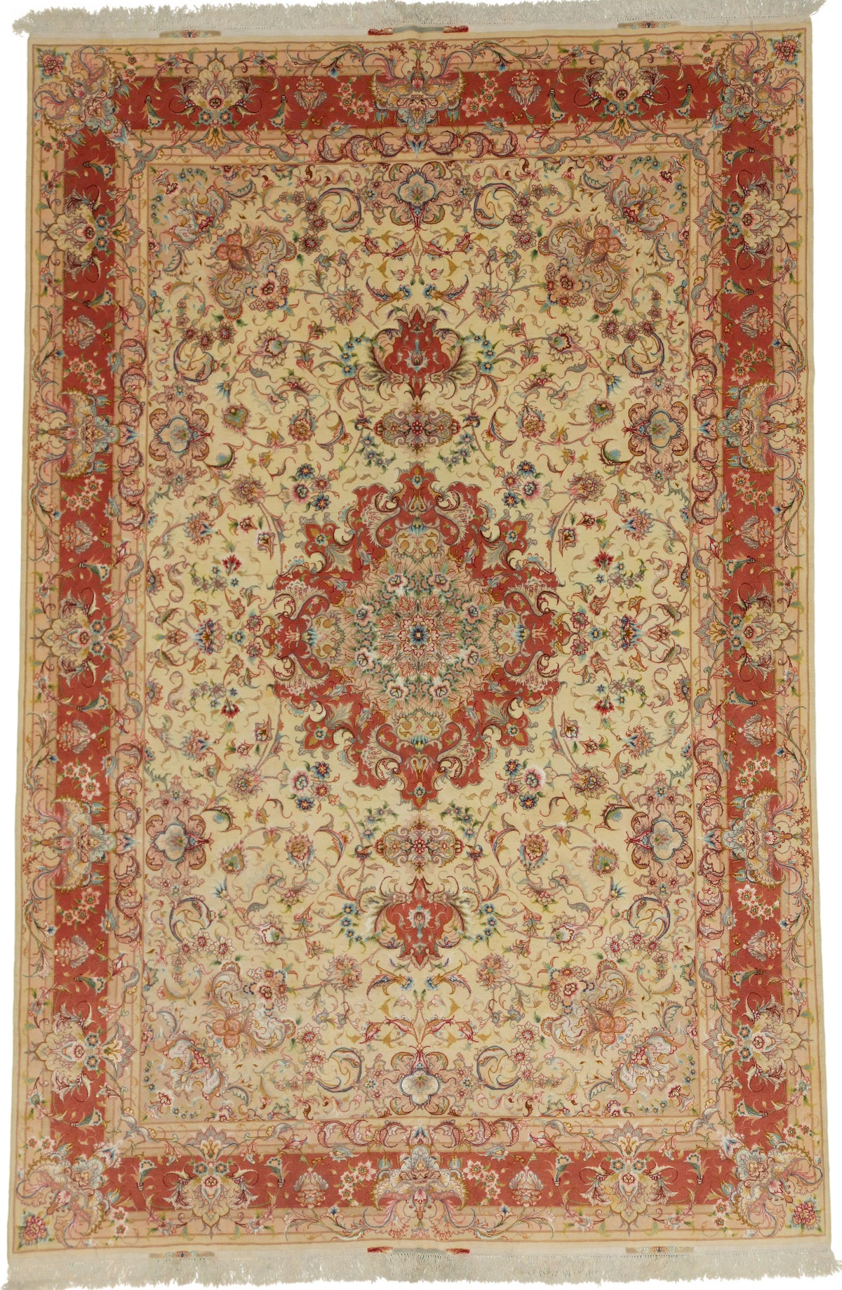 Persian Tabriz Rug | 6' 7" X 9' 11" | Cream & Peach Colours | Urban Production