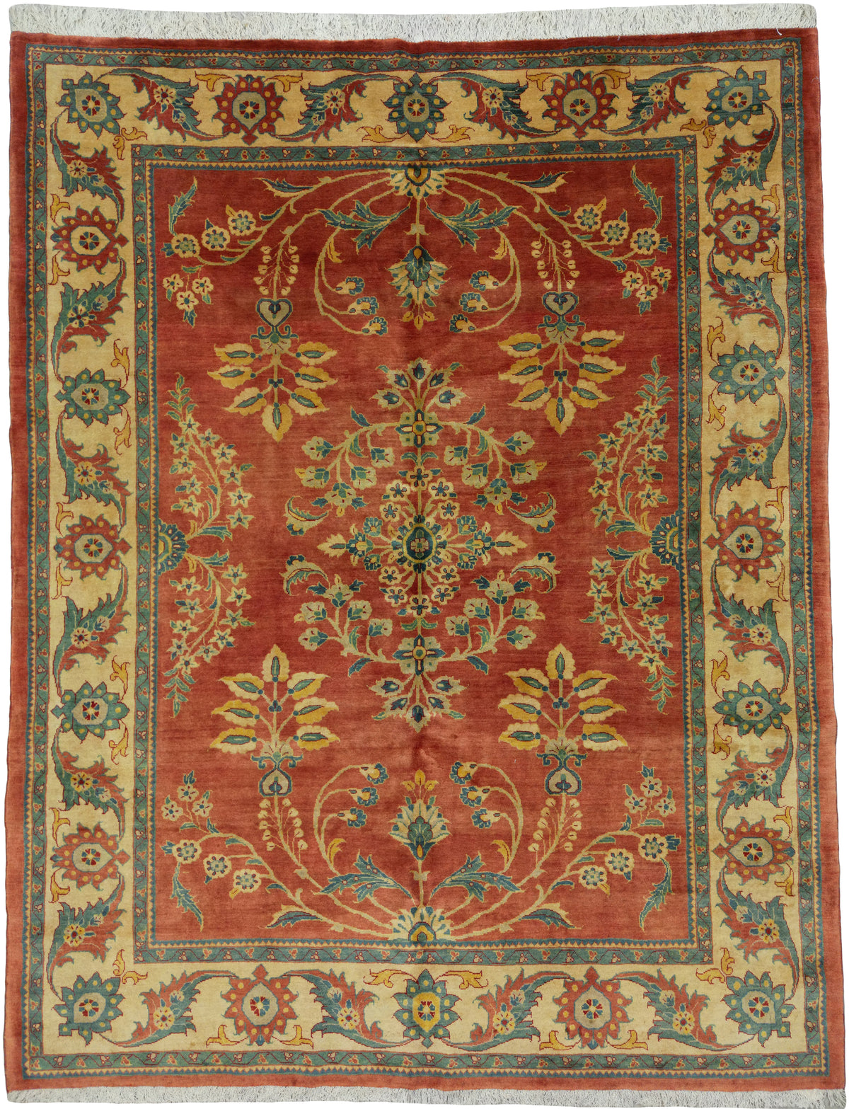 Persian Mahal Rug | 6' 8" X 8' 6" | Simplistic Design | Salmon & Ivory Colours | Urban Production