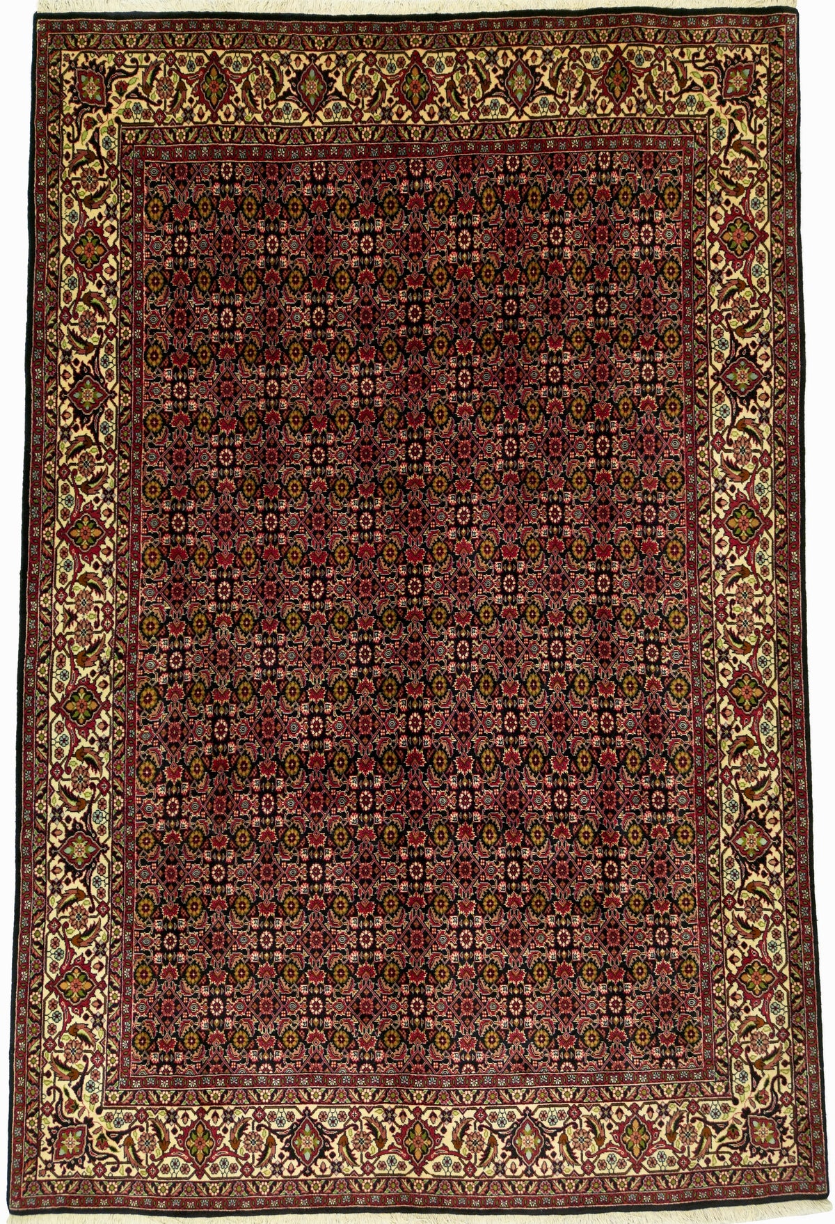 Persian Bijar Rug | 6' 5" X 9' 8" | Herati Design | Midgnight Blue & Red Colours | Urban Production