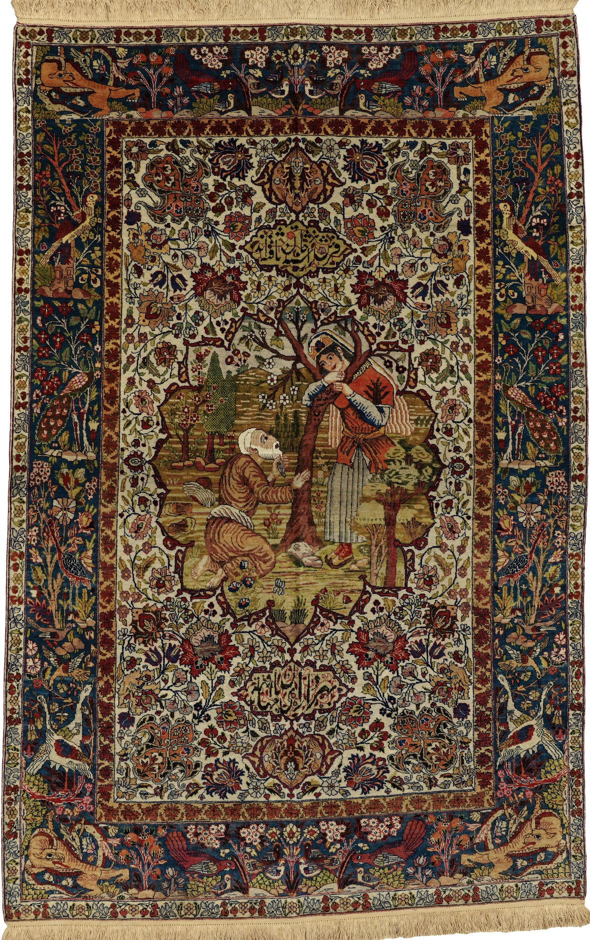 Antique Persian Tehran Rug Circa 1890 | 4' 5" X 6' 9" | Green & Beige Colours | Finely Knotted | Urban Production