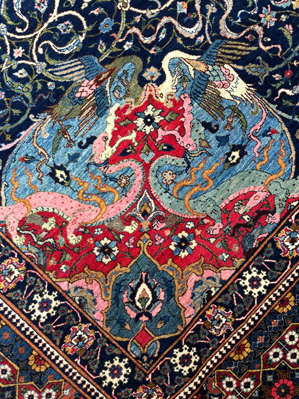 Antique Persian Bakhtiar Rug Circa 1920 | 10' 10" X 14' 1" |  Red & Midnight Blue Colours | Tribal Production