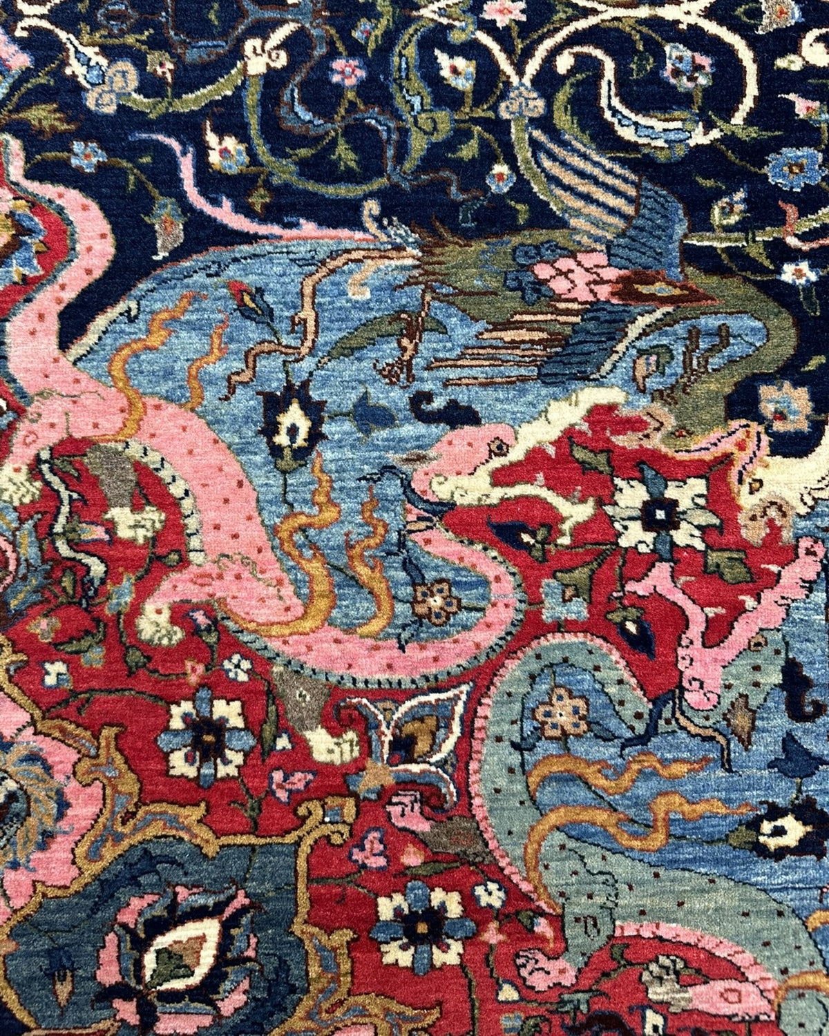 Antique Persian Bakhtiar Rug Circa 1920 | 10' 10" X 14' 1" |  Red & Midnight Blue Colours | Tribal Production