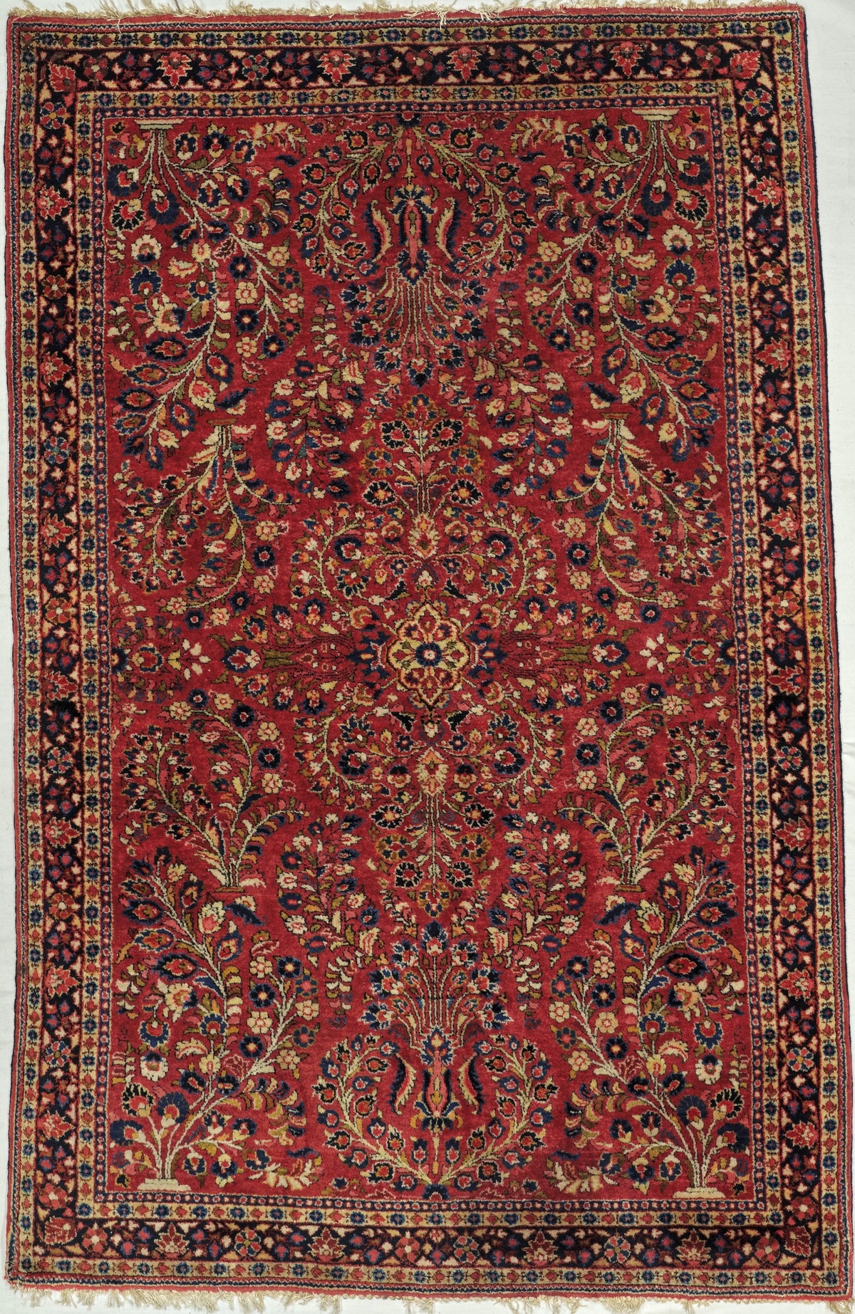 Antique Persian American Sarough Circa 1930 | 4' 2" X 6' 4" | Floral Design | Burgundy & Black Colours | Urban Production