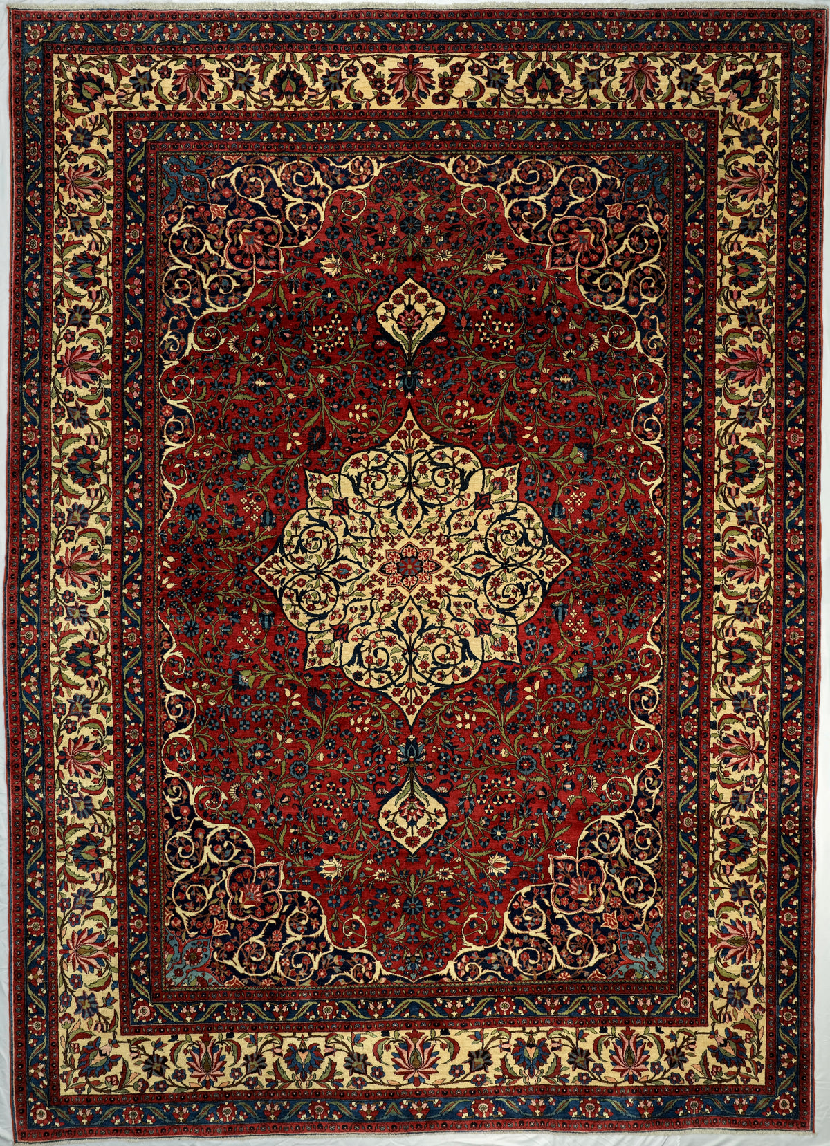 Antique Persian Nain Tudeshk Rug Circa 1920 | 10' 2" X 14' 1" | Red Colour | Urban Production