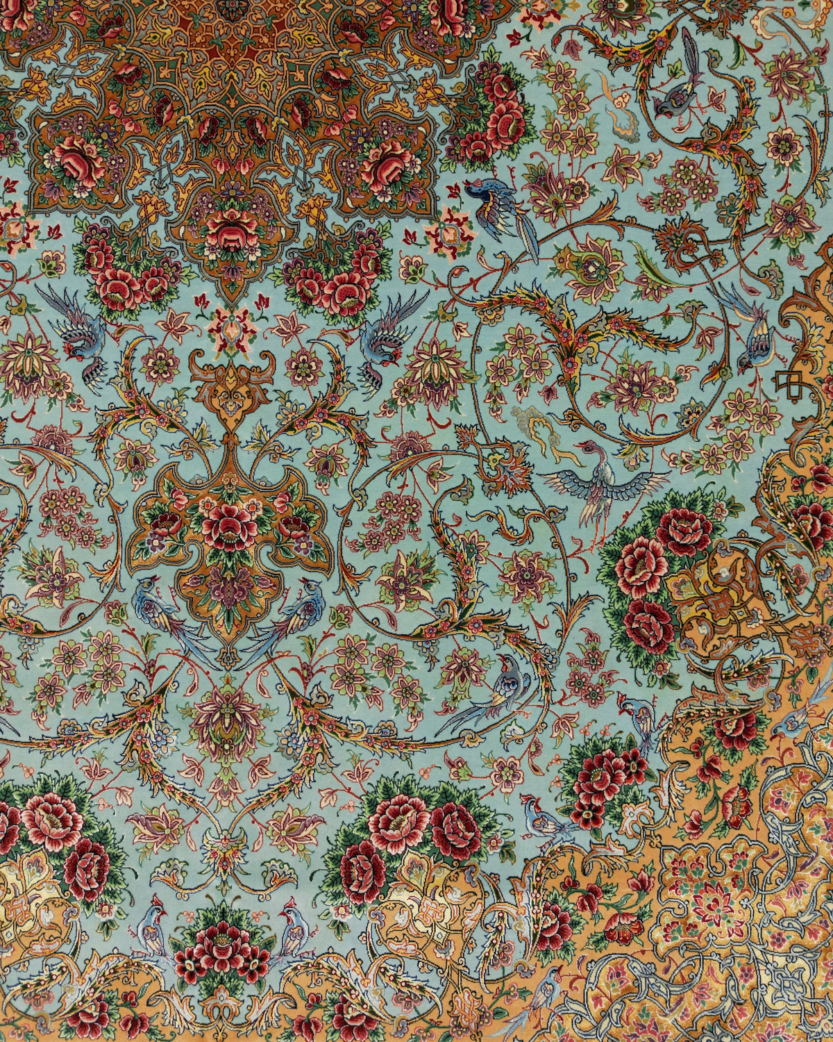 Persian Isfahan Rug | 8' 2" X 12' 2" |Wool & Silk | Extremely Fine | Light Blue & Peach Colours |Floral Medallion Design | Urban Production